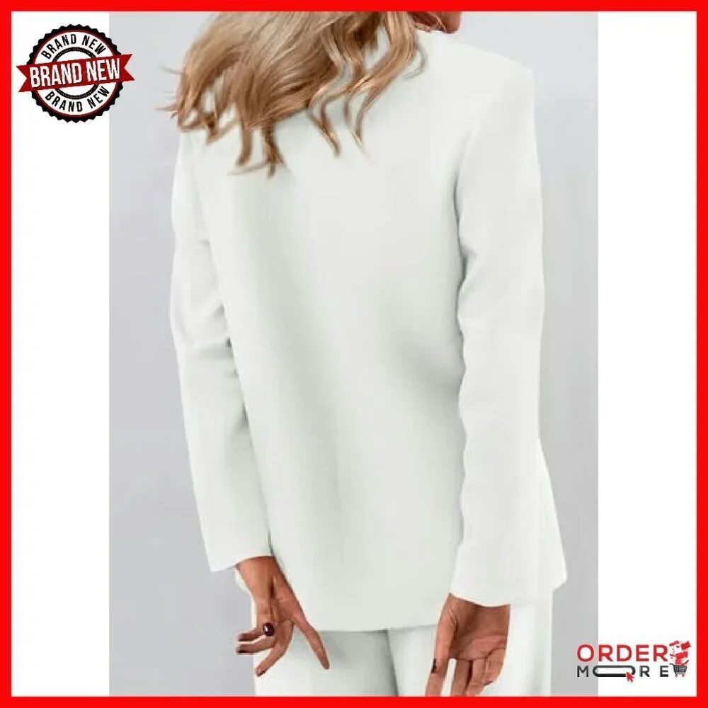 Double Breasted Blazer Women's Work Jacket Polyester Lined Pockets